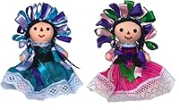 ALkimia Inc Handmade Mexican Maria Rag Dolls 2-Pack - 7" Traditional Pink & Blue Folk Art Collectibles