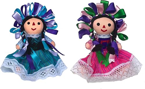 ALKIMIA INC Paquete de 2 muñecas de trapo tradicionales mexicanas hechas a mano, 7 pulgadas, rosa y azul disponible en Yaxa Colombia