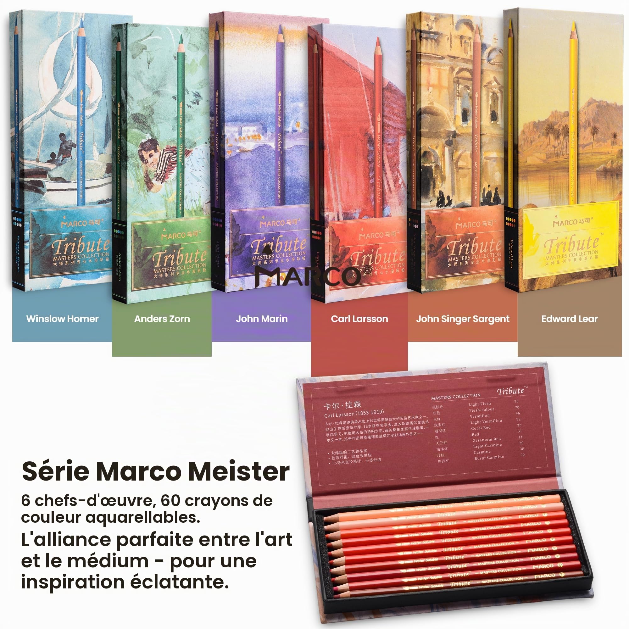 MARCO Crayons de Couleur pour Adultes à Colorier (à base d'huile, 60 couleurs)