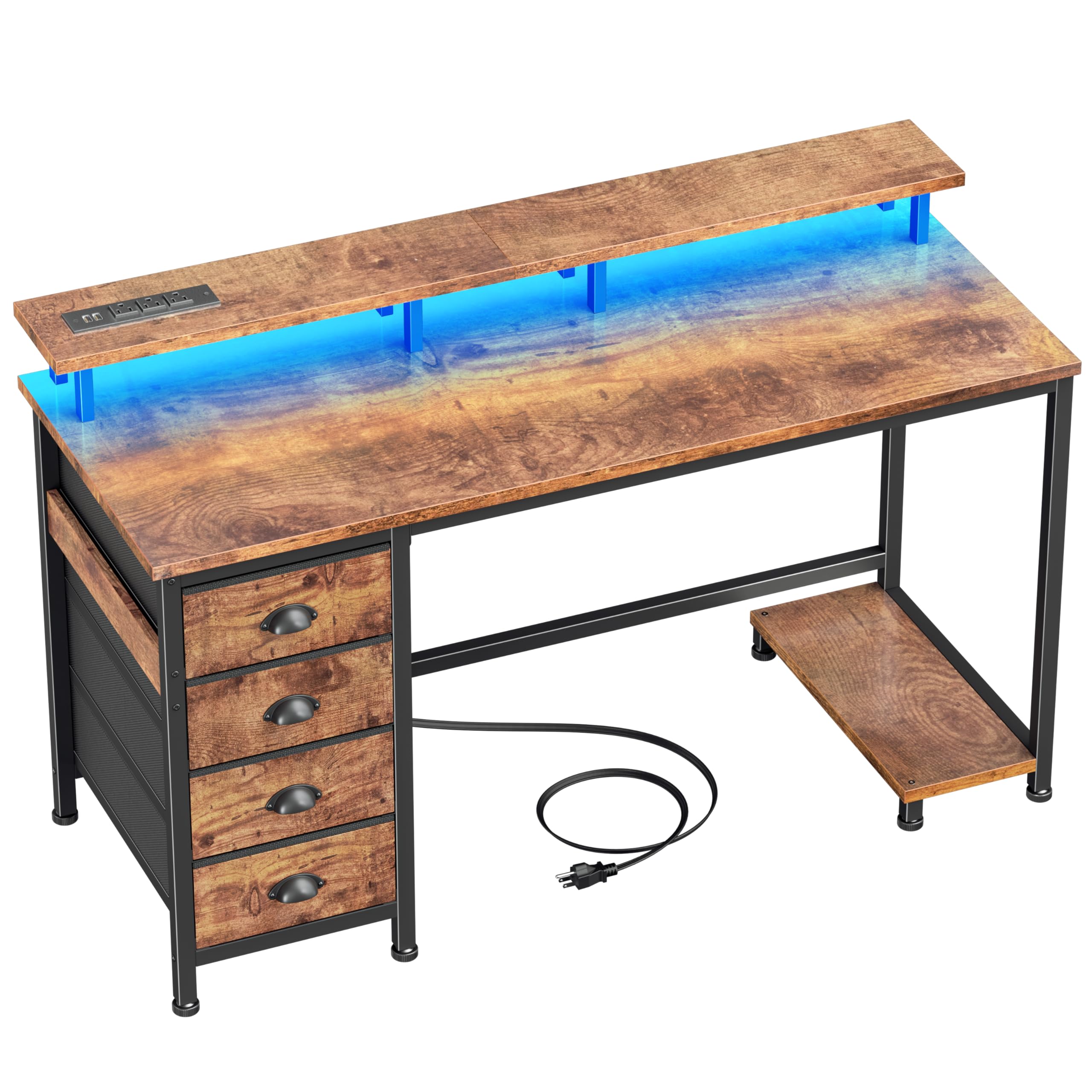 Scrivania da gaming a L con prese integrate - 140x140 cm, design reversibile con mensola regolabile e supporto per monitor | Leroy Merlin