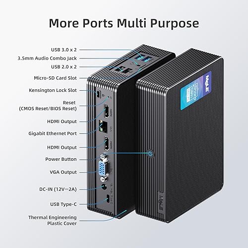 Miniatura 7 de MeLE Mini PC QuieterHD3 Celeron N5105 sin ventilador, 16 GB 512 GB, microcomputadora de escritorio pequeña con Gigabit Ethernet, WiFi 5 Dual HDMI