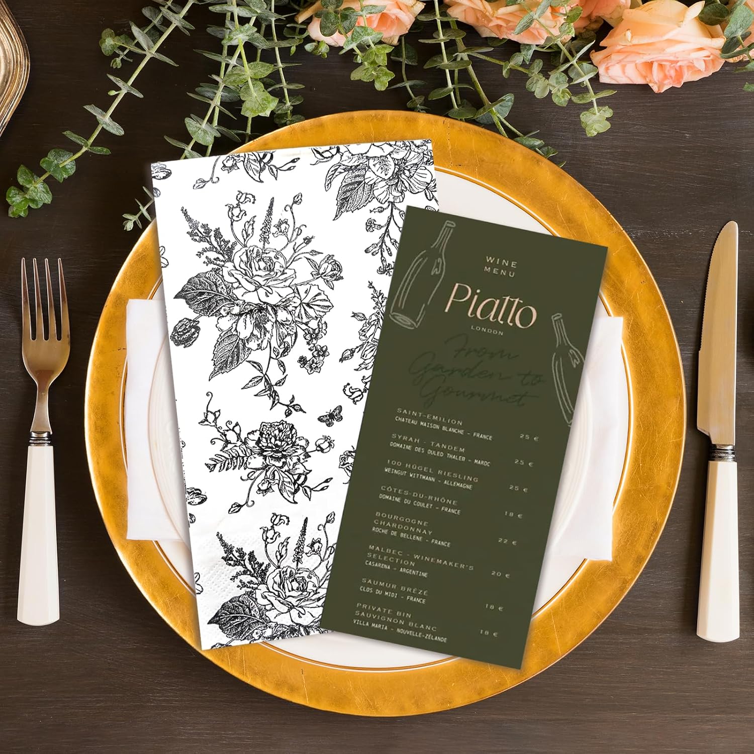 100 PCS Black Floral Napkins, Disposable Halloween Paper Napkins 3-Ply Qinghua Porcelain Paper Towels for Halloween Home Party Guest Bathroom Napkin Summer Bridal Shower Wedding