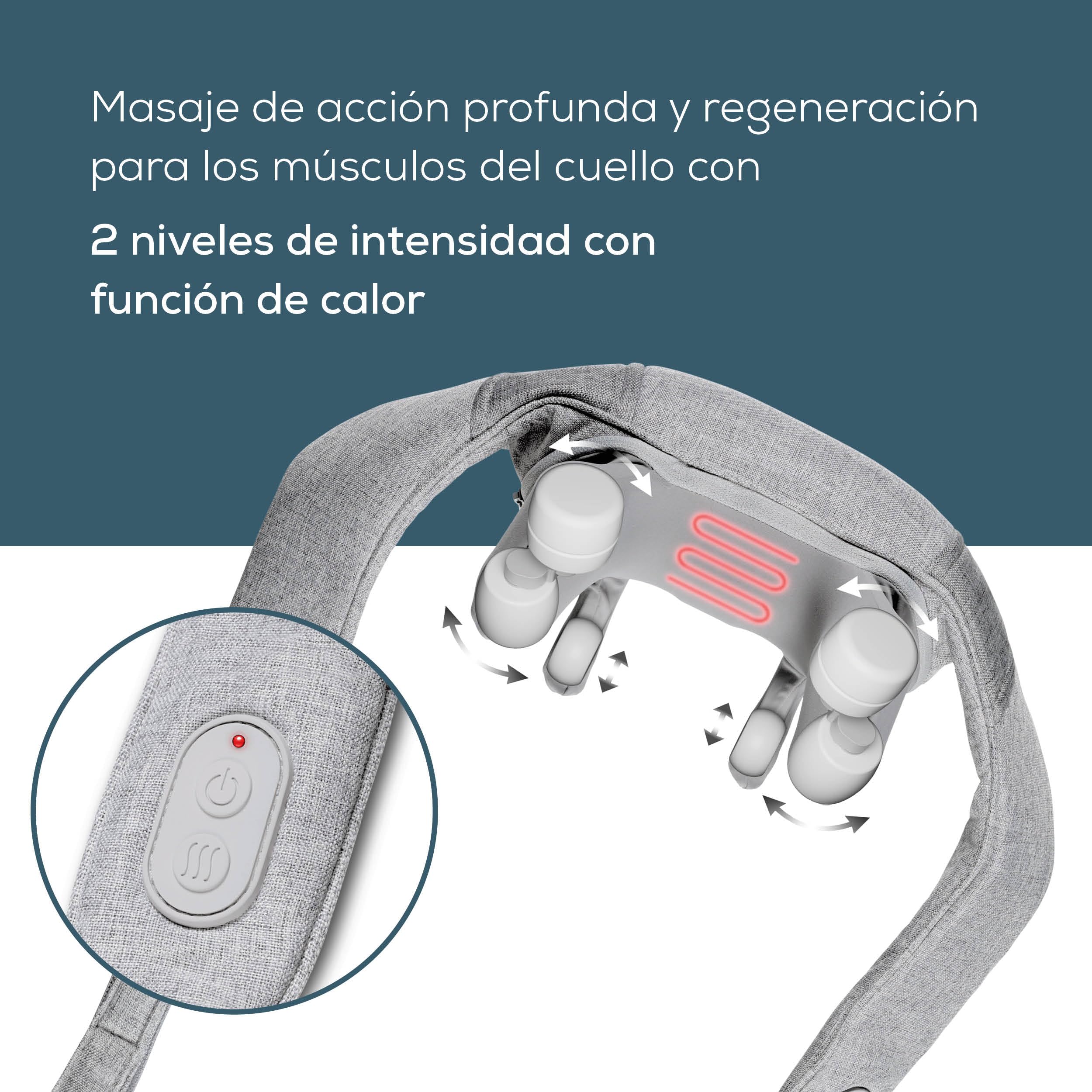 Beurer MG 154 Aparato de masaje para la nuca con batería con función de calor, para hombros y nuca, funcionamiento inalámbrico de hasta 2 horas, 6 cabezales y dedos de masaje que simulan las manos