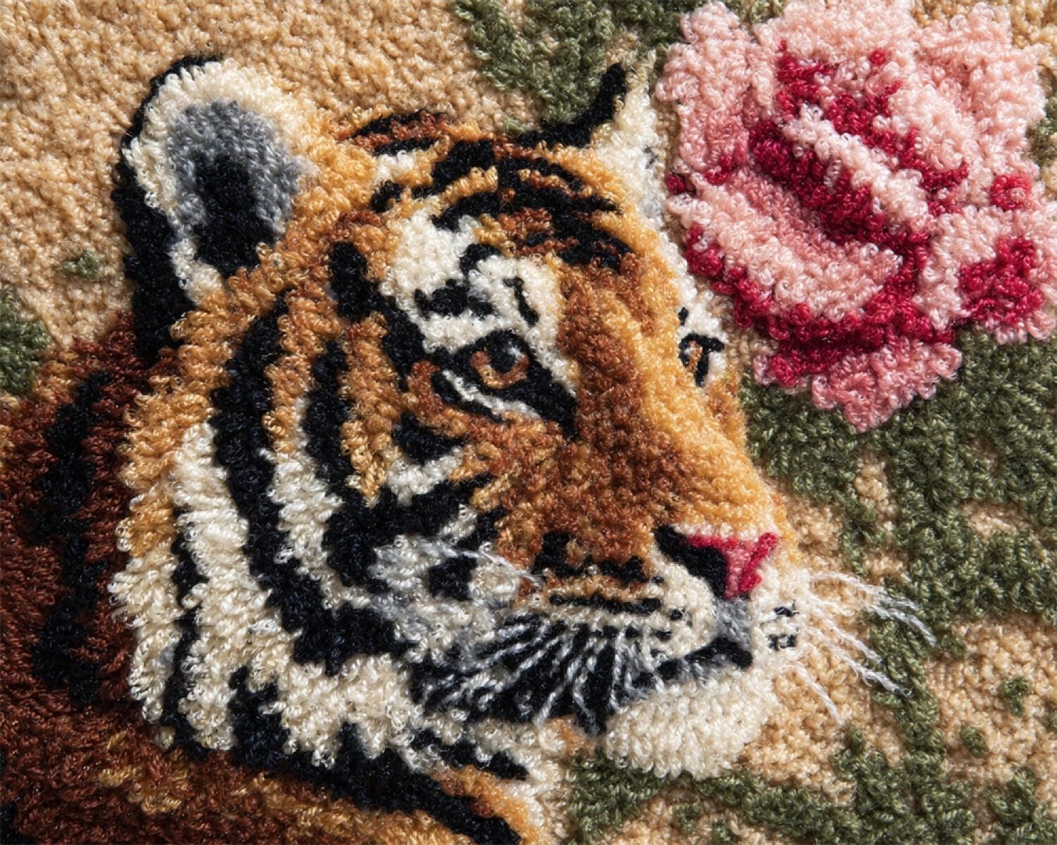 Henypt DIY Knüpfteppich zum Selber Knüpfen Tiger und Rose 80x115cm | Tier Embroidery Kits Für Jugendliche Bedruckter Teppich Geschenke für die Feiertage,Wohnaccessoires