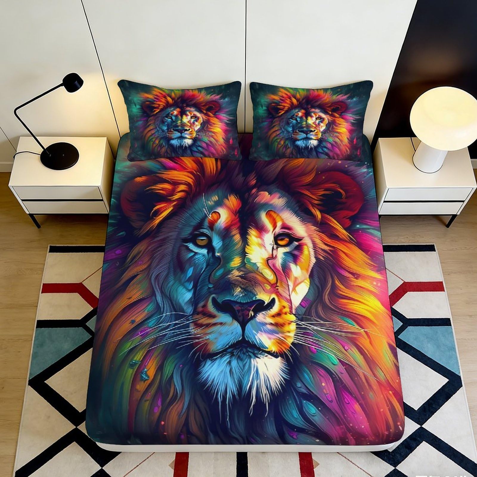 3D Printed Vibrant Lion Fitted Sheet Microfiber Soft Mattress Cover for Bedroom Dorm Artistic Animal Decor 90x200x25cm