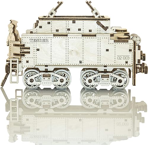 Miniatura 6 de WOODEN.CITY Wooden Express + Tender with Rails Rompecabezas de madera 3D para adultos – Construye tu propio juego de tren con motor de banda de goma