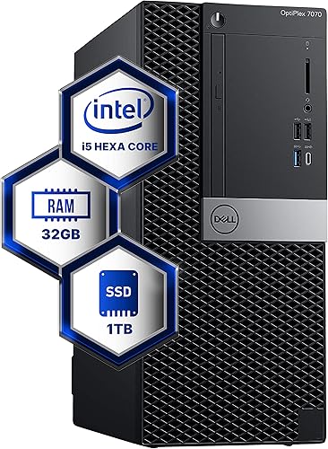 Dell Optiplex 7070 Tower - Computadora de escritorio Hexa Core Intel i5 (3.2), 32 GB DDR4 de RAM, estado sólido SSD de 1 TB, Windows 11 profesional,