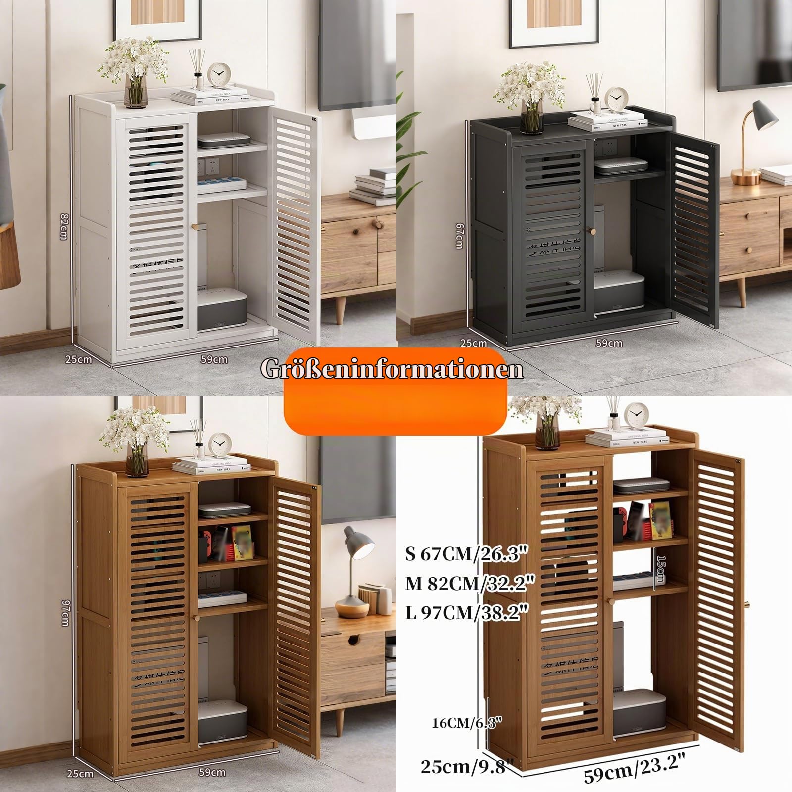 FORRTY WLAN-Router Aufbewahrungsschrank Mit Türen, Stehende Routerbox for Modem, Kabelmanagement & Steckdosen-Organizer, Elektronik Schrank for Wohnzimmer, Schlafzimmer Oder Flur(Schwarz,S 59X67CM(23.