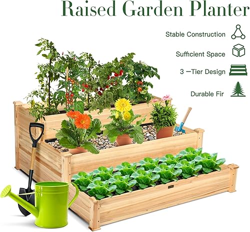 Miniatura 3 de Kit de jardinería Giantex, tipo cama de madera, para cultivar plantas y vegetales, Madera