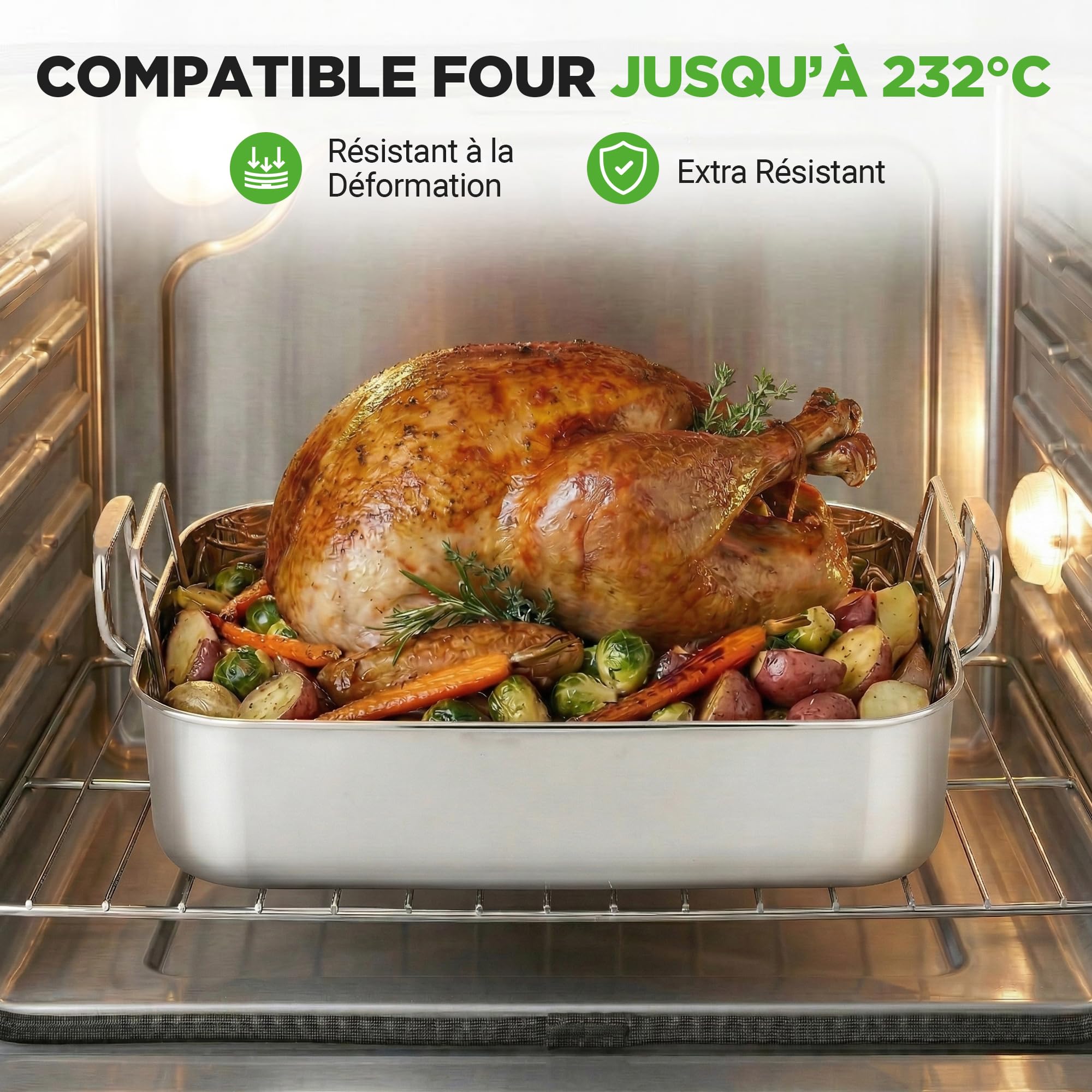 NutriChef Plat à Rôtir en Acier Inoxydable de 36 cm avec Grille en Fil Poli – Plat a Rotir avec Grille avec Poignées Intégrées - Ustensile de Cuisson Robuste pour Dinde, Poulet, Viandes, et Plus
