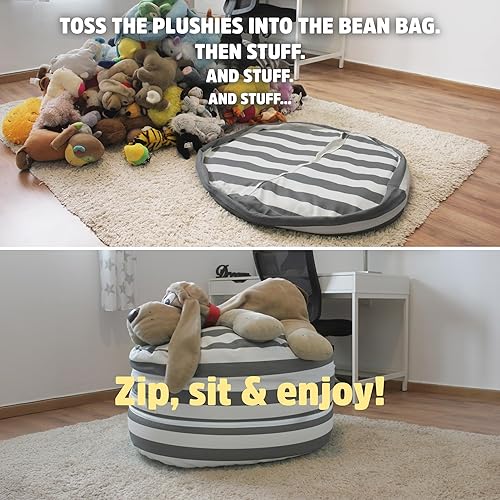 Miniatura 8 de 2 tamaños en 1 puf grande de almacenamiento de animales de peluche, otoman XL Jumbo para juguetes suaves, juguetes de peluche, organizador de puf