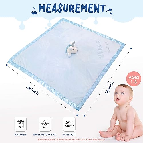 Miniatura 3 de Manta de bebé personalizada con ribete satinado personalizado de unicornio de forro polar, regalo infantil, 39 x 39 pulgadas (morado)