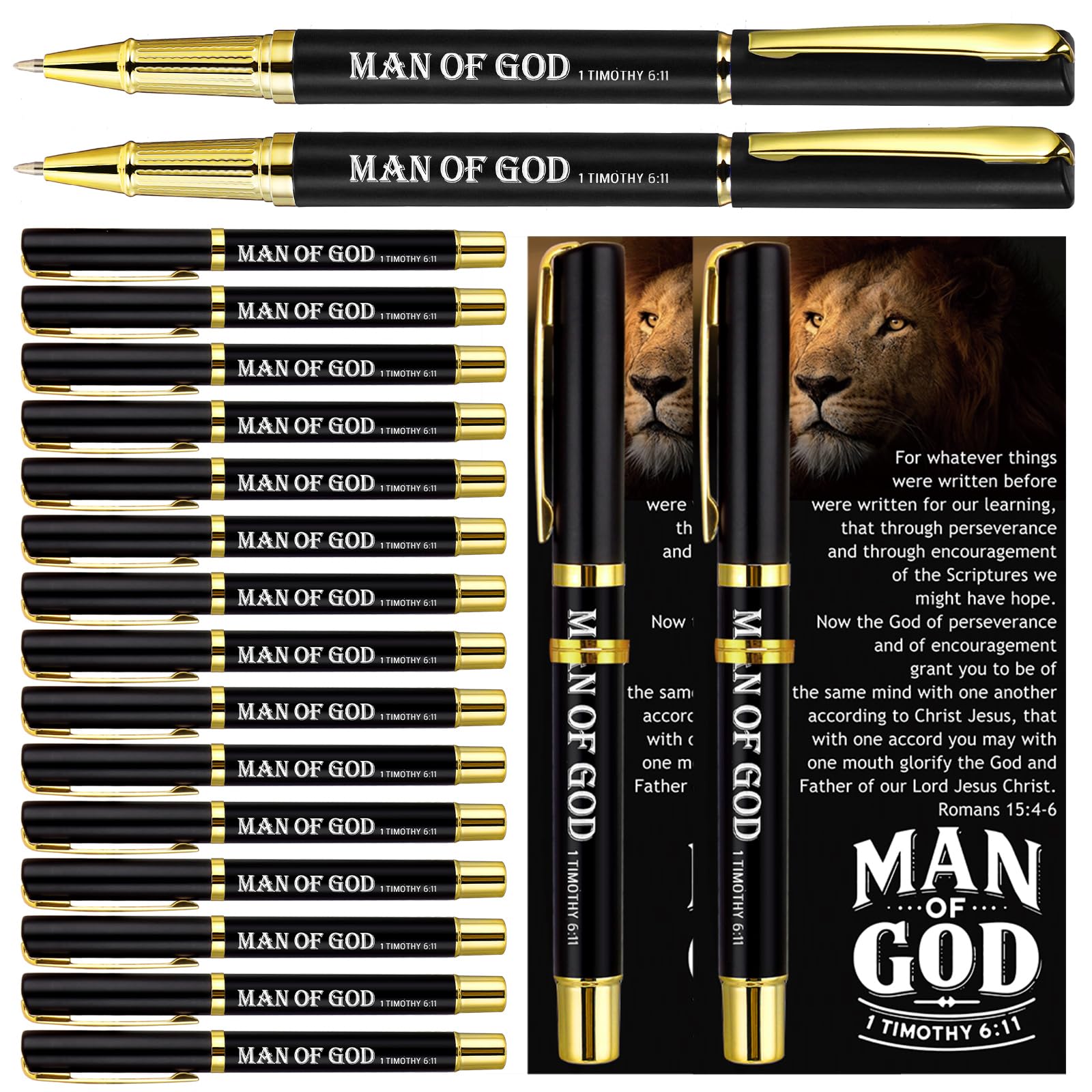 Sayglossy Man of God Gifts Bulk Man of God Pens Christian Gifts for Men Bible Verse Ballpoint Pens Religious Cards with Ties Valentine's Gift for