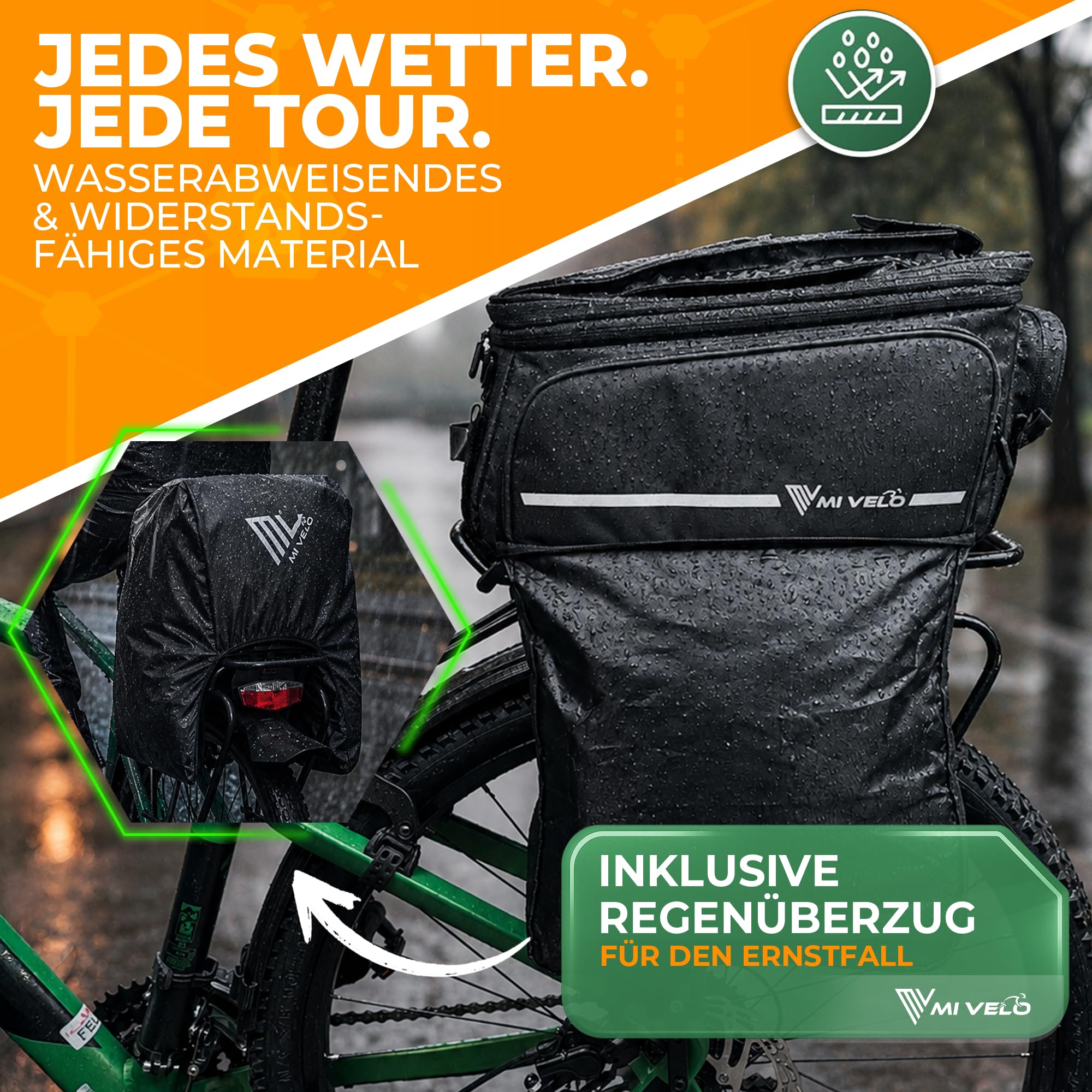 MIVELO Sacoche de vélo pour porte-bagages, sacoche de vélo arrière, compatible avec tous les porte-bagages, imperméable et robuste