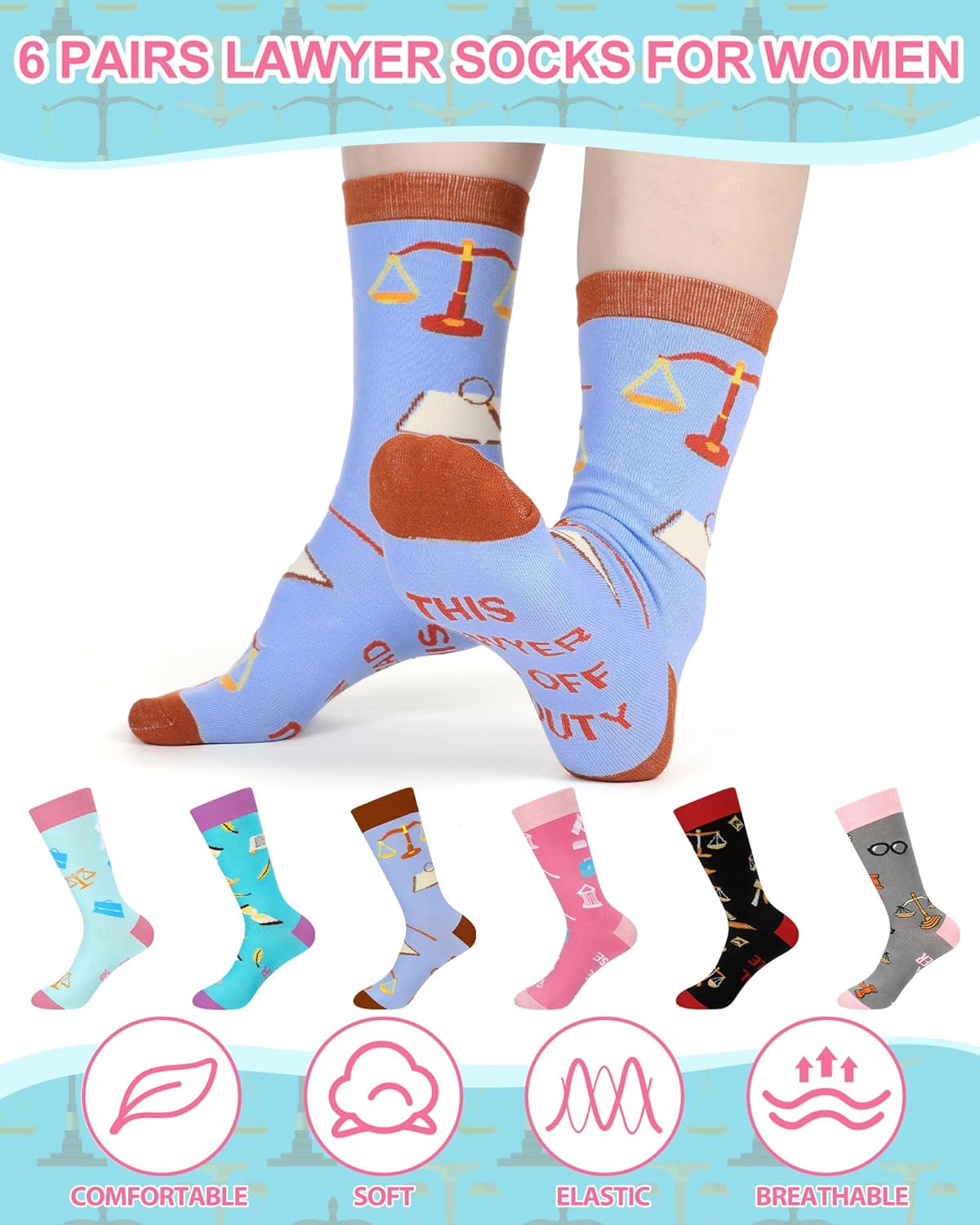 Eurzom 6 Pairs Lawyer Socks Gifts for Women Funny Lawyer Dress Crew Socks Graduation Attorney Gifts for Law School Students - Image 3