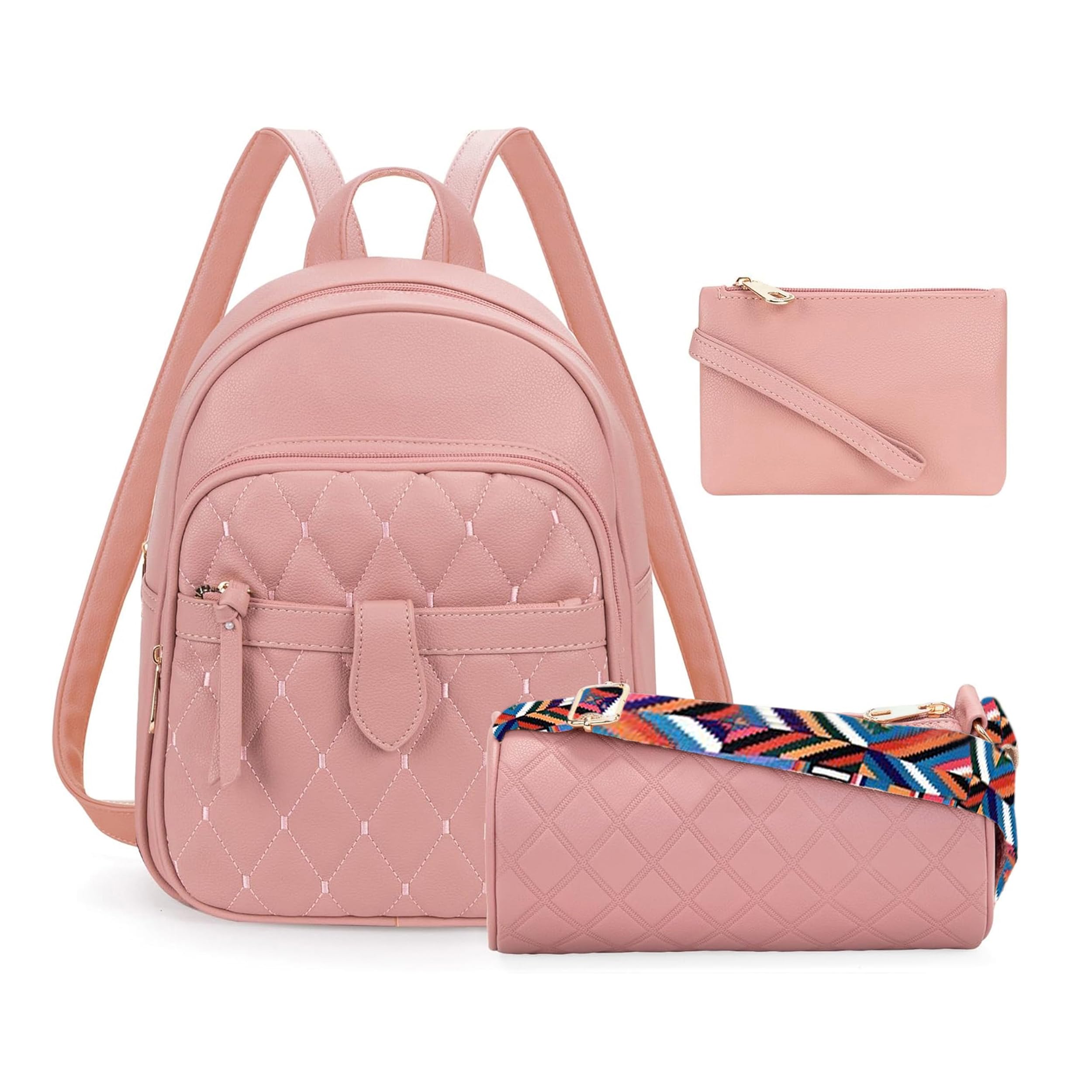 Casual Daypacks, Backpack Purse for Women, Small Quilted Backpack Set, 3 Pieces, Sling, Shoulder, Handbag, Ladies Purse, College Bag for Girls, Crossbody bags for women-image-26