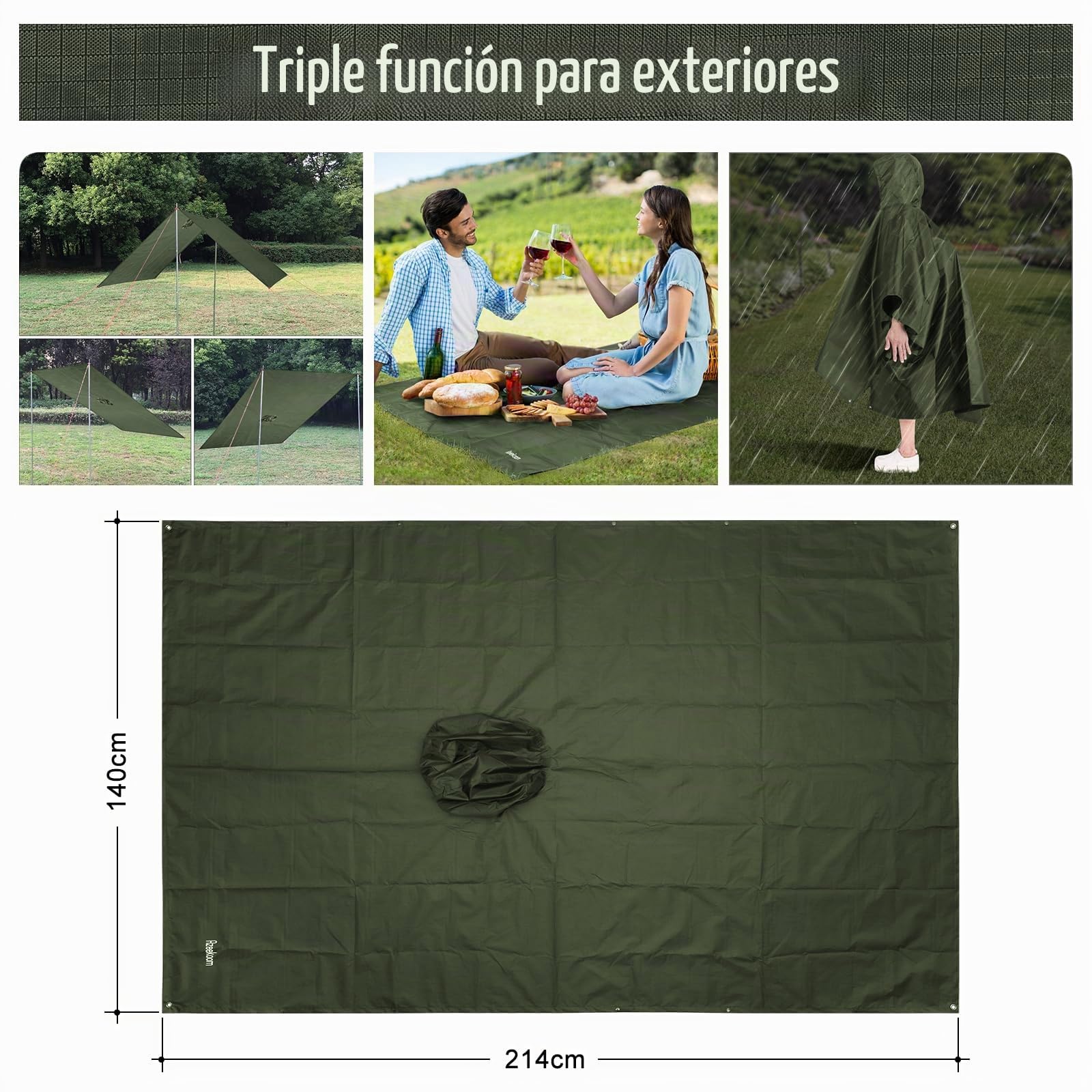 Poncho Impermeable Reutilizable con Capucha Ligero Chubasquero para Hombre Mujer Excursionismo Camping
