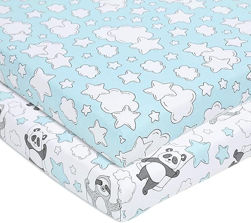 Miniatura 5 de Sábanas orgánicas para cuna (paquete de 2)  100% algodón de jersey orgánico para cuna estándar y colchones infantiles (azul)