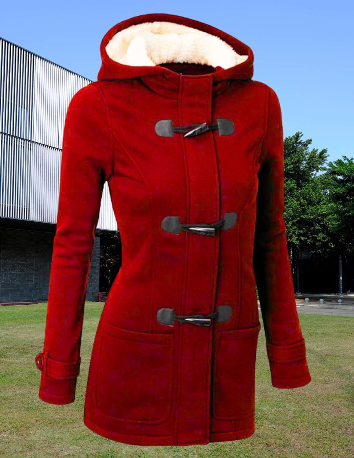 LIZALIG Womens Fashion Horn Button Fleece Thicken Fall Coat with Hood Winter Warm Jacket - Image 4