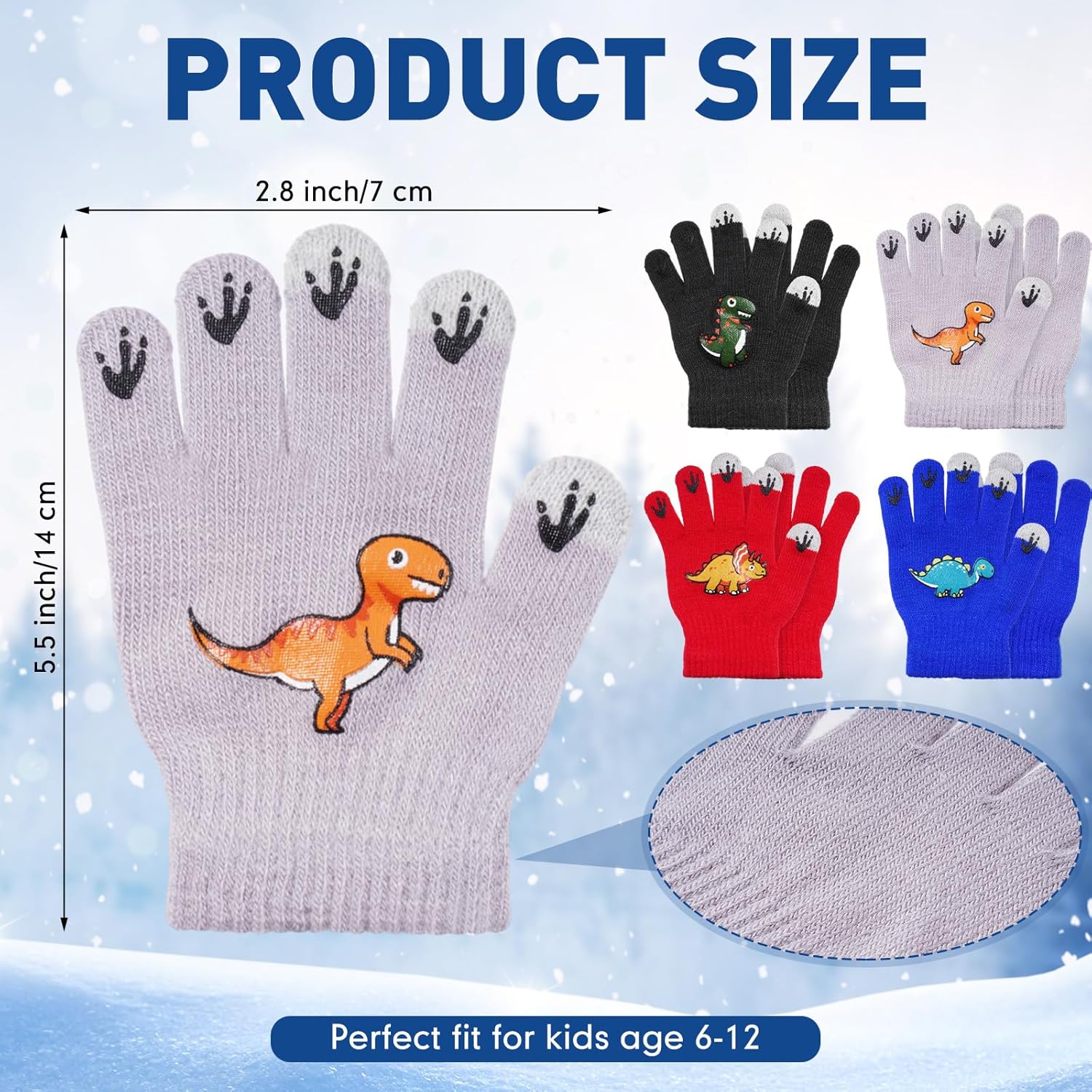 4 Pairs Kids Winter Touchscreen Gloves Warm Fleece Lined Child Knit Gloves Elastic Cuff Winter Texting for Girls Boys - Image 2