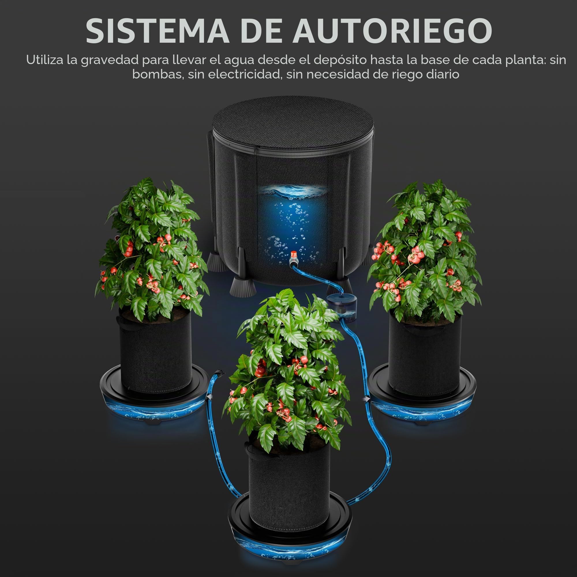 Spider Farmer Juego de 3 sistemas de riego automático, sin electricidad, con depósito de agua de 50 l, base de maceta de tela con riego por mecha para tienda de cultivo en interiores
