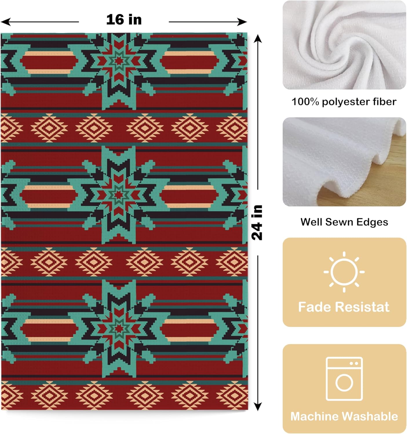 Boho Western Aztec Kitchen Towels Set of 4, Western Southwestern Aztec Native American Decorative Hand Towels for Bathroom, Aztec Bathroom Decor, Western Dish Towels for Kitchen, 16x24 Inch - Image 5