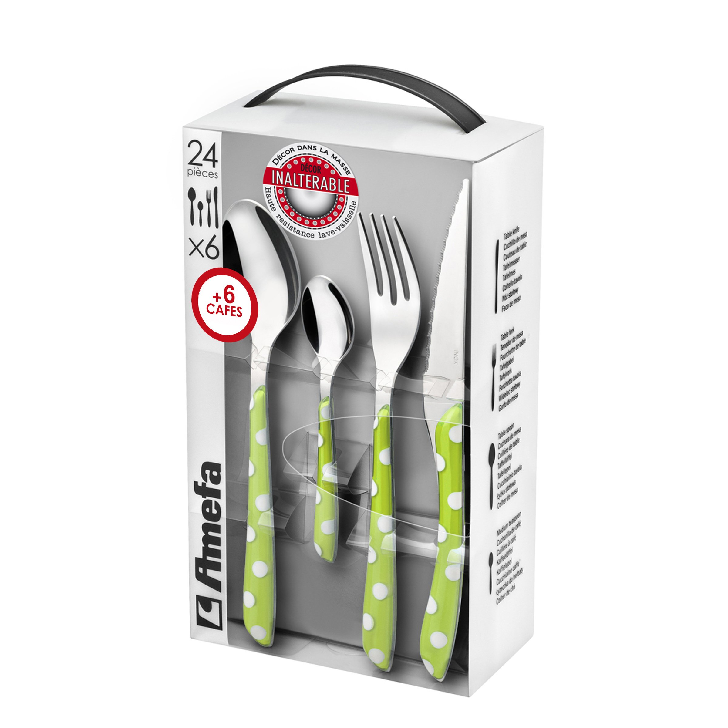 Amefa 2234AGPA10D01 Eclat Couverts de table/valisette 6 personnes Acier Inoxydable/Bi-Injection Abs+San Vert 14 x 7,5 x 24,5 cm