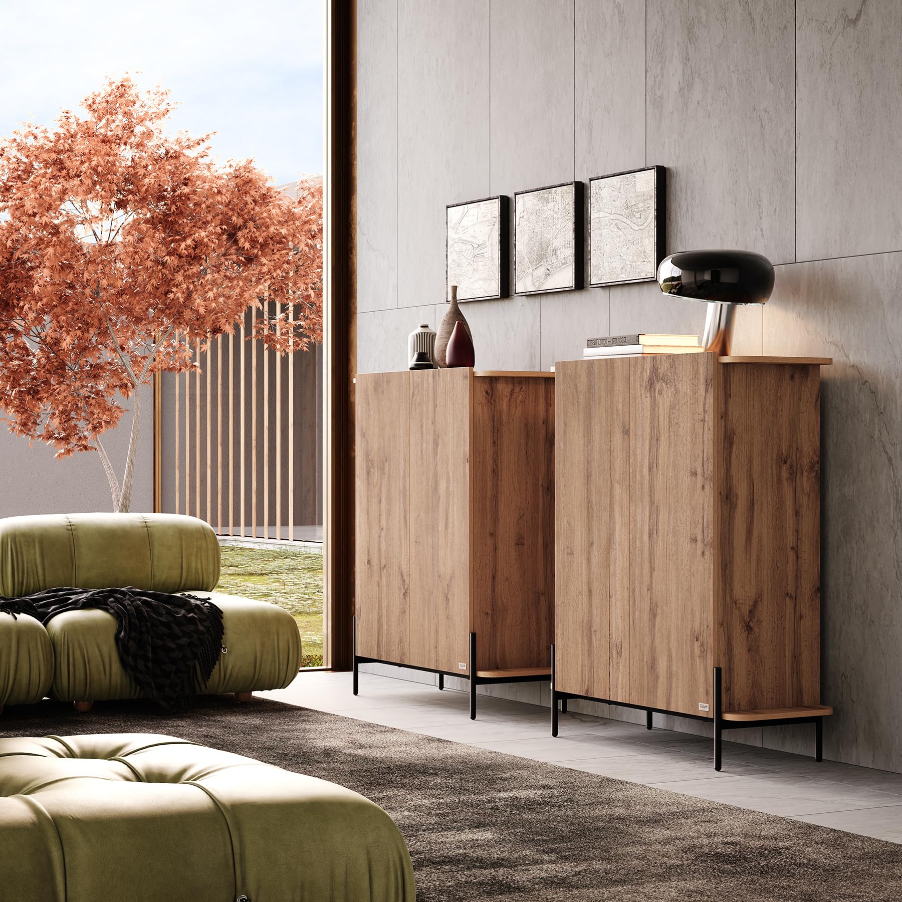 MOBILI FIVER, Buffet Haut Olivia avec 2 Portes (97x40,3x120 cm), Bois Rustique, 97 cmx40.3 cmx120 cm, NF, Buffet pour Salle à Manger et Salon, Made in Italy