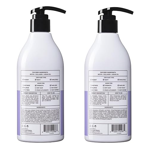 Miniatura 9 de Herbalosophy Biotin & Collagen Shampoo & Conditioner Set, Hair Shampoo & Conditioner Set, Repair Dry, Damaged Hair, Infused with Vitamin B7 & Argan