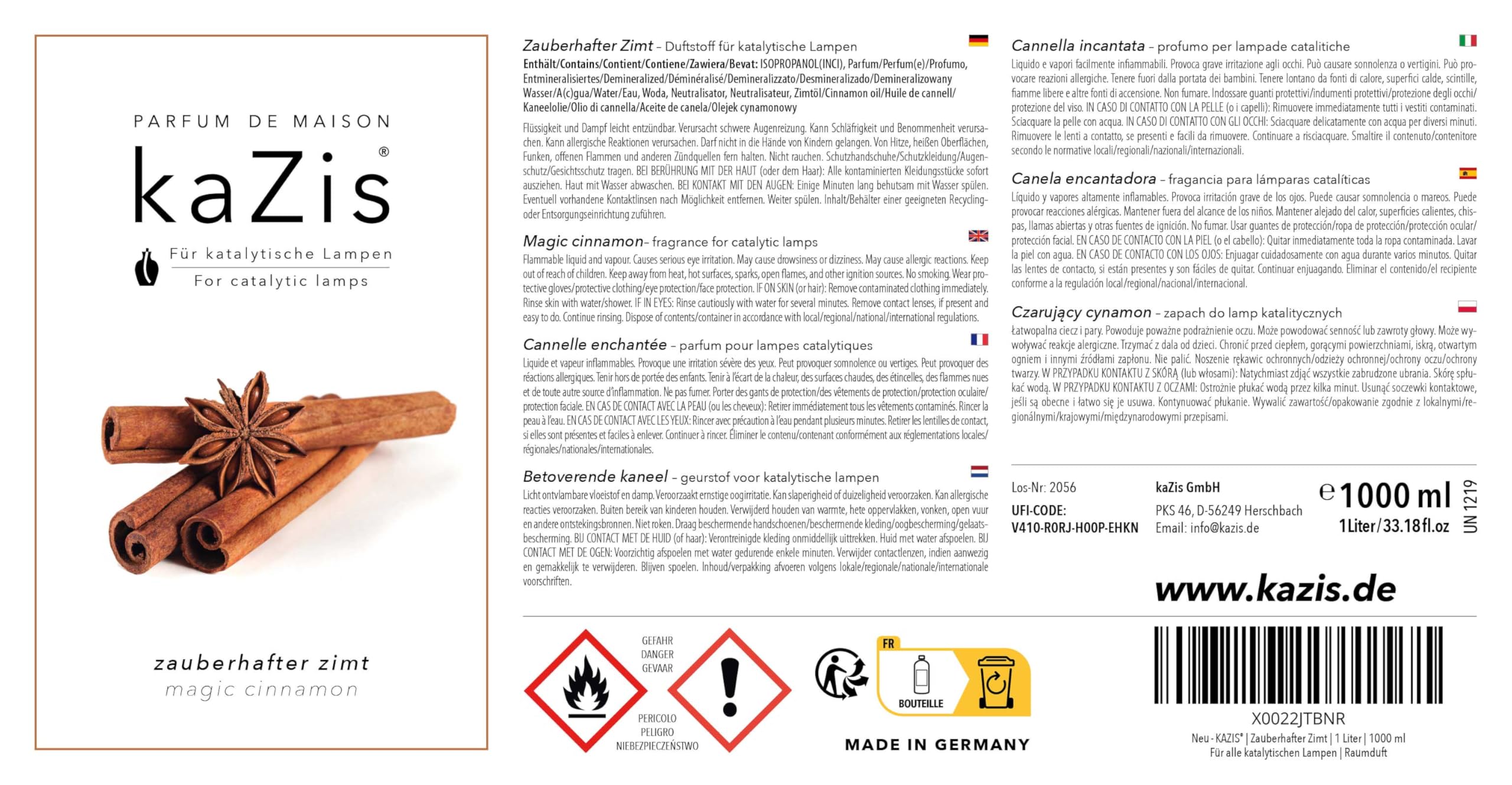 KAZIS® I Duft-Set Zimt + Orange I 2 x 1 Liter I Für Alle Katalytischen Lampen geeignetI Weihnacht Duft