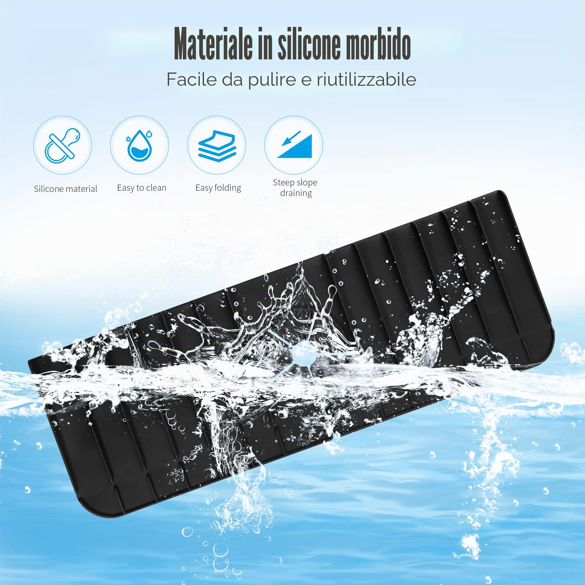 2 Pz Tappetino per Rubinetto in Silicone, Paraspruzzi per Lavello da Cucina, zrubinetto da cucina e bagno, per asciugare controsoffitti per proteggere utensili da cucina e accessori(Nero/grigio)