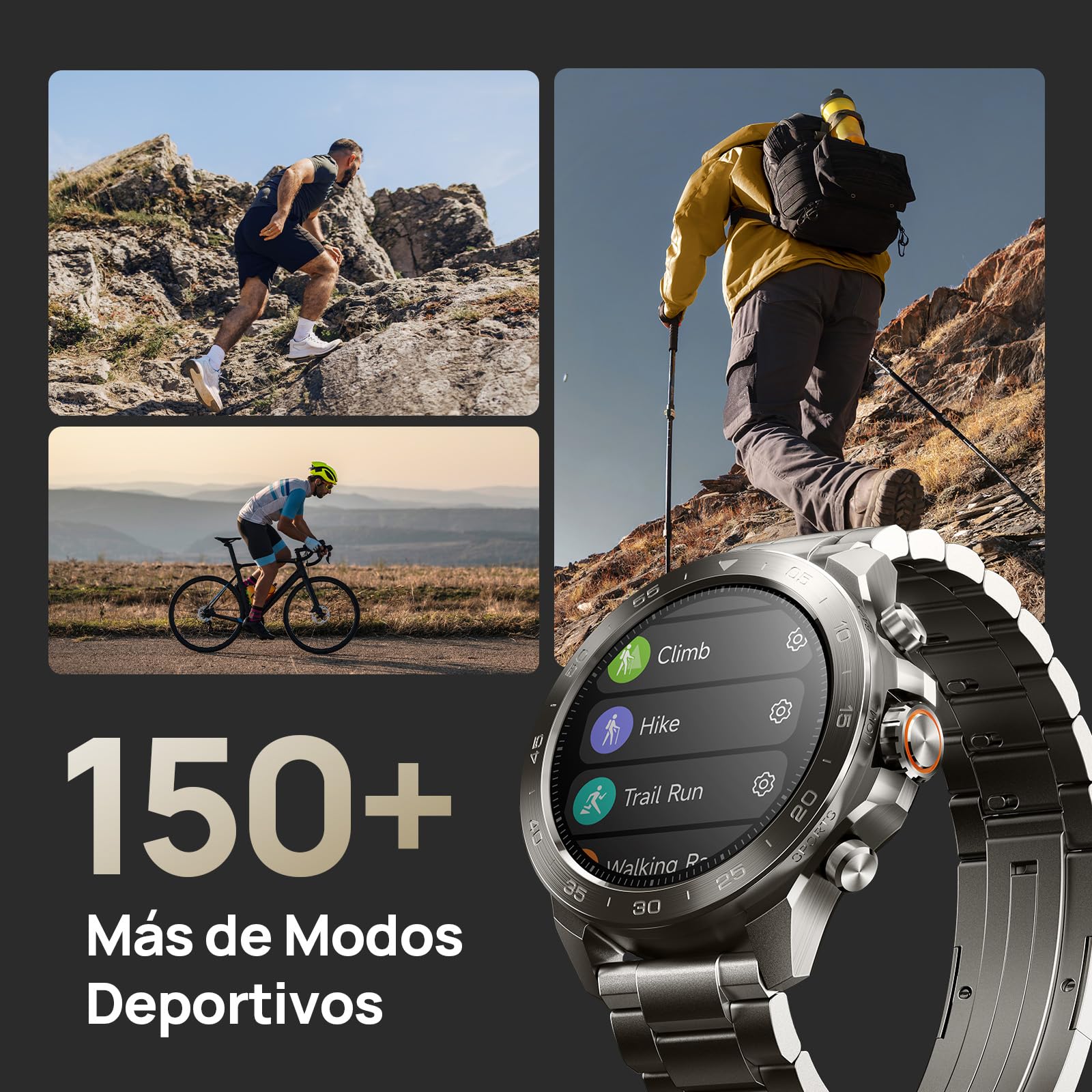 Mibro GS Explorer S TI Reloj Inteligente para Correr con GPS, Smartwatch con Impermeable 10ATM, Bisel Titanium, Llamadas Bluetooth, Altímetro, Barómetro, Brújula, para Android iOS (Correa de Titanio)