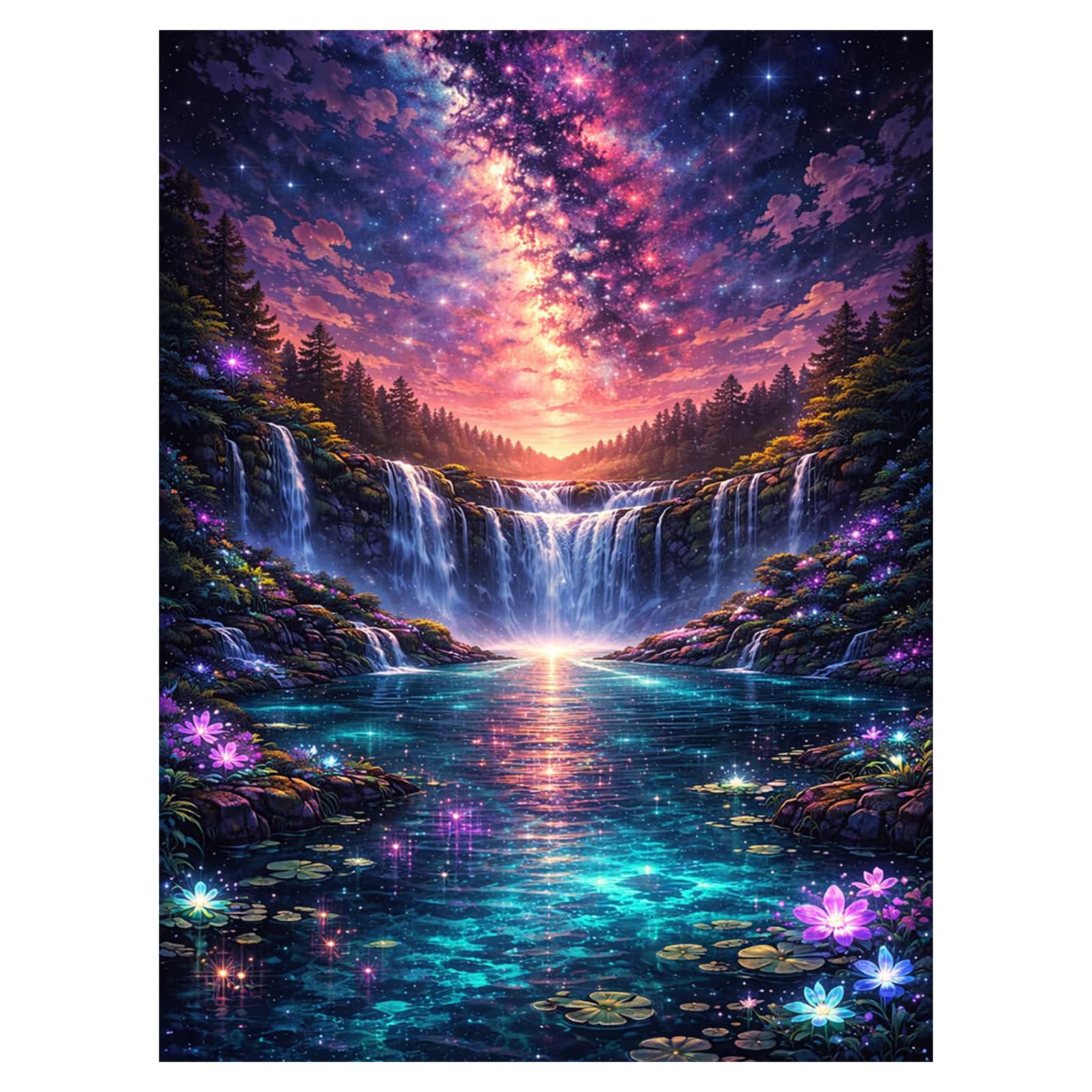 Querencia Fantastic Landscape Diamond Art Kits Adults, Waterfall Diamond Painting Kits for Adults, Starry Sky 5D DIY Full Round Drill Gem Art Craft for Relaxation, Home Wall Decor 12x16 in