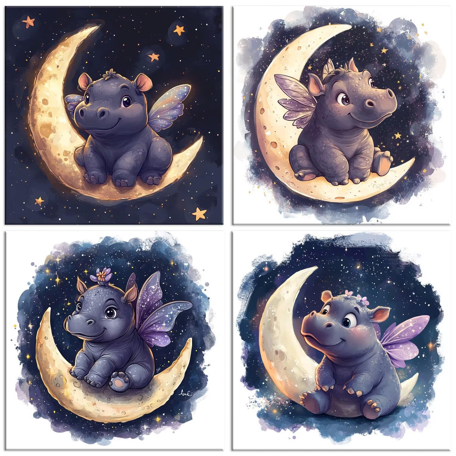 QIANLUOO Hipopótamo de la luna Pintar Diamantes Kit Adultos 80x80cm f-941