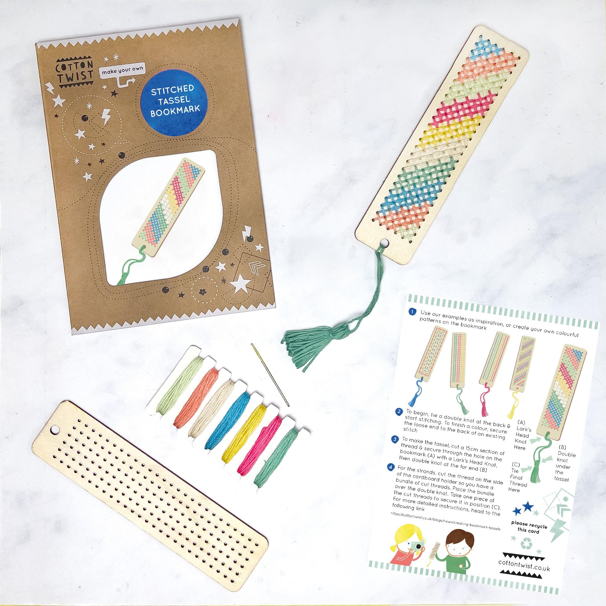 COTTON TWIST Make Your Own Stitched Tassel Bookmark Craft Kit - Unisex Creative Set - Pack of 5, Multicoloured - Image 2