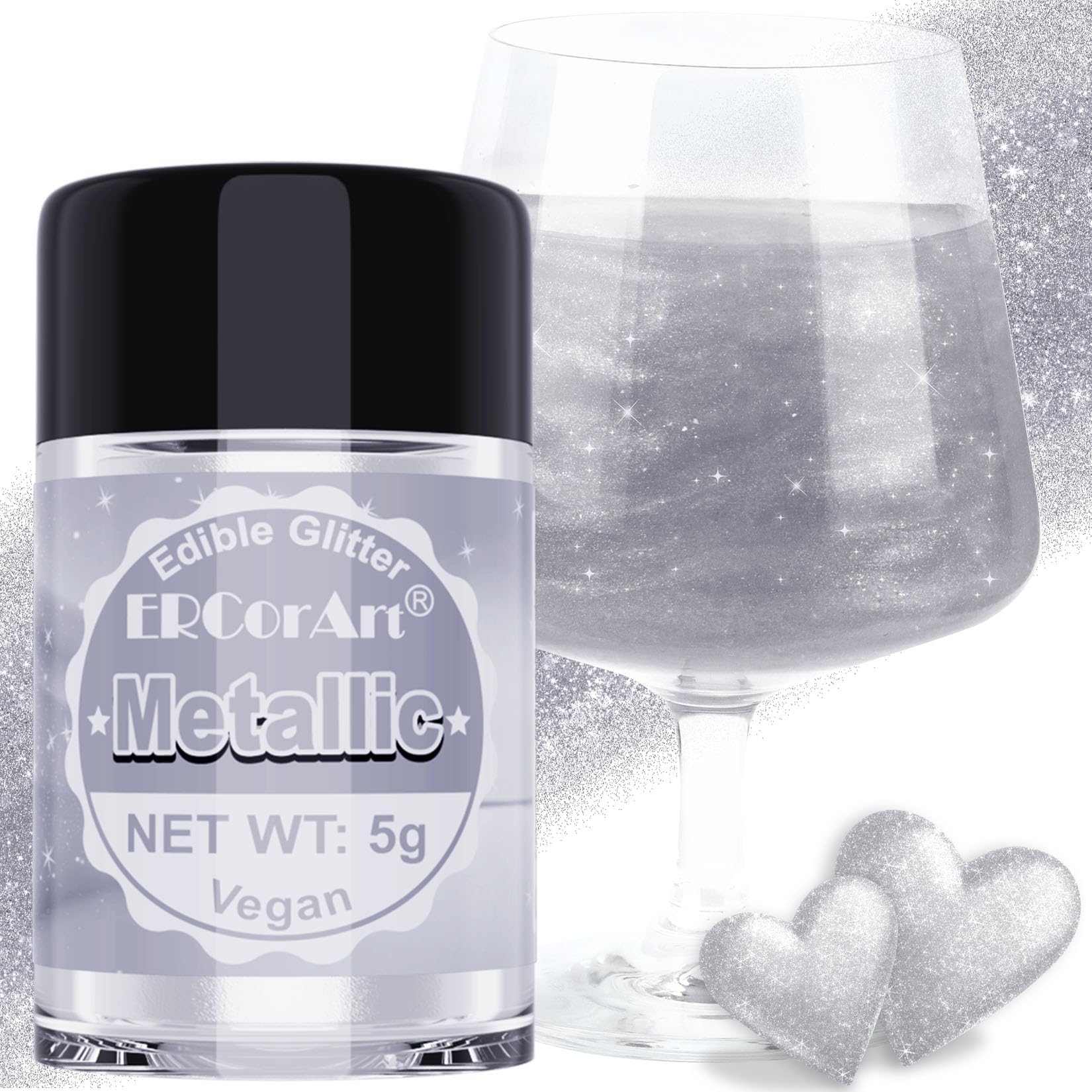 Edible Glitter - Luster Dust Edible for Cocktail Food Grade Drink Glitter for Cake Decorations, Easter Eggs, Baking, Macarons, Strawberries - 5g/Bottle (Metallic)