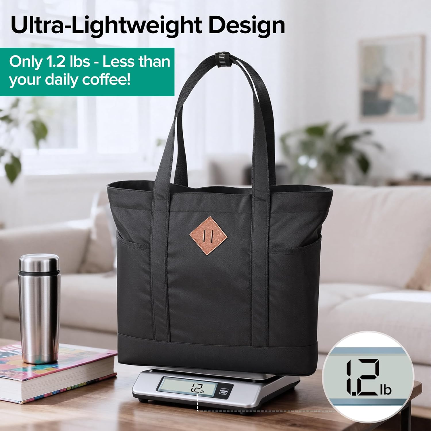 Women’s Work Tote Bag with Zipper, 15.6” Laptop Compartment, 24L Large Office Tote for Daily Commute & Travel | Insulated Pocket - Image 9