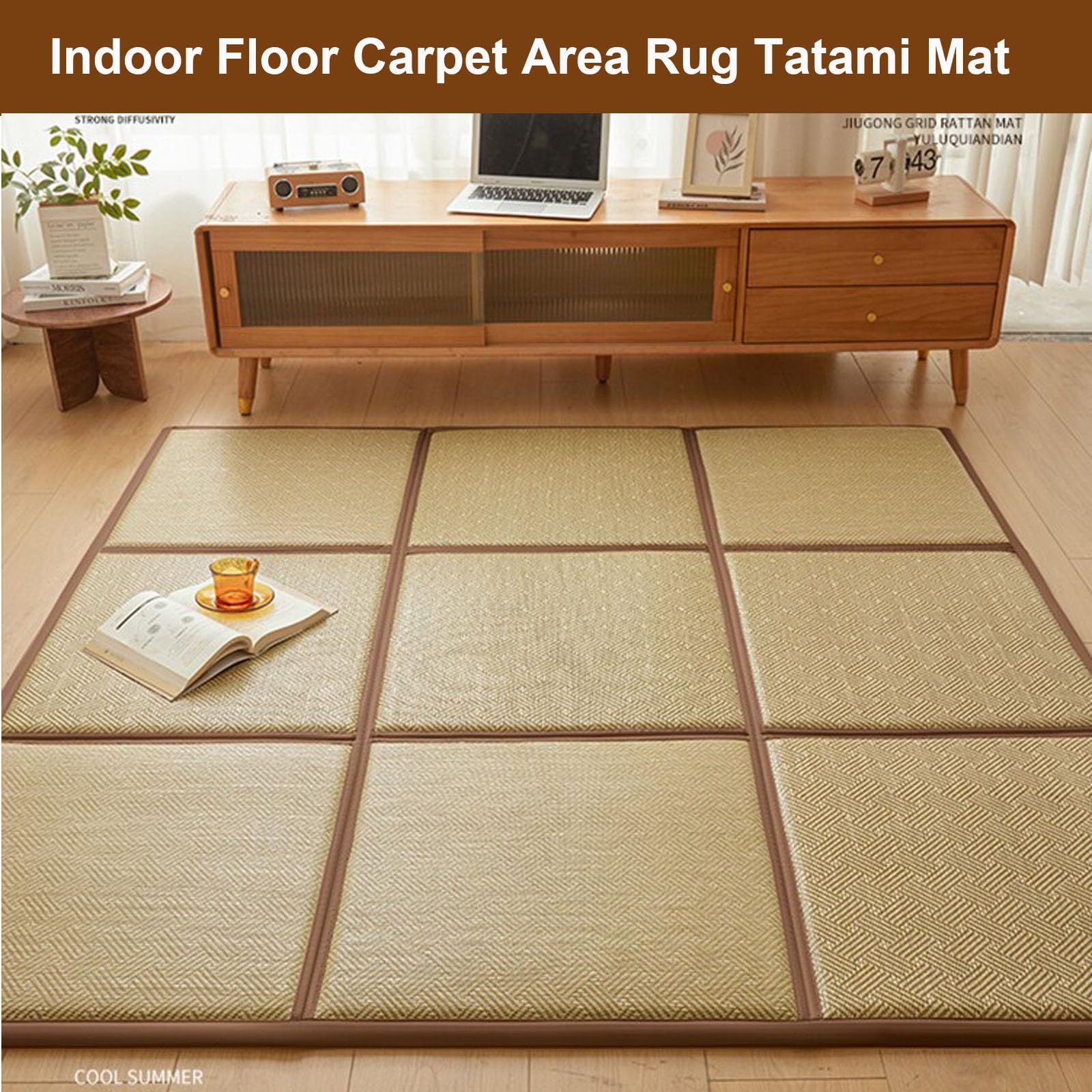 Alfombra de Suelo Tatami Japonés Colchón Futón Plegable Colchoneta Tapete(Green,200x200cm)