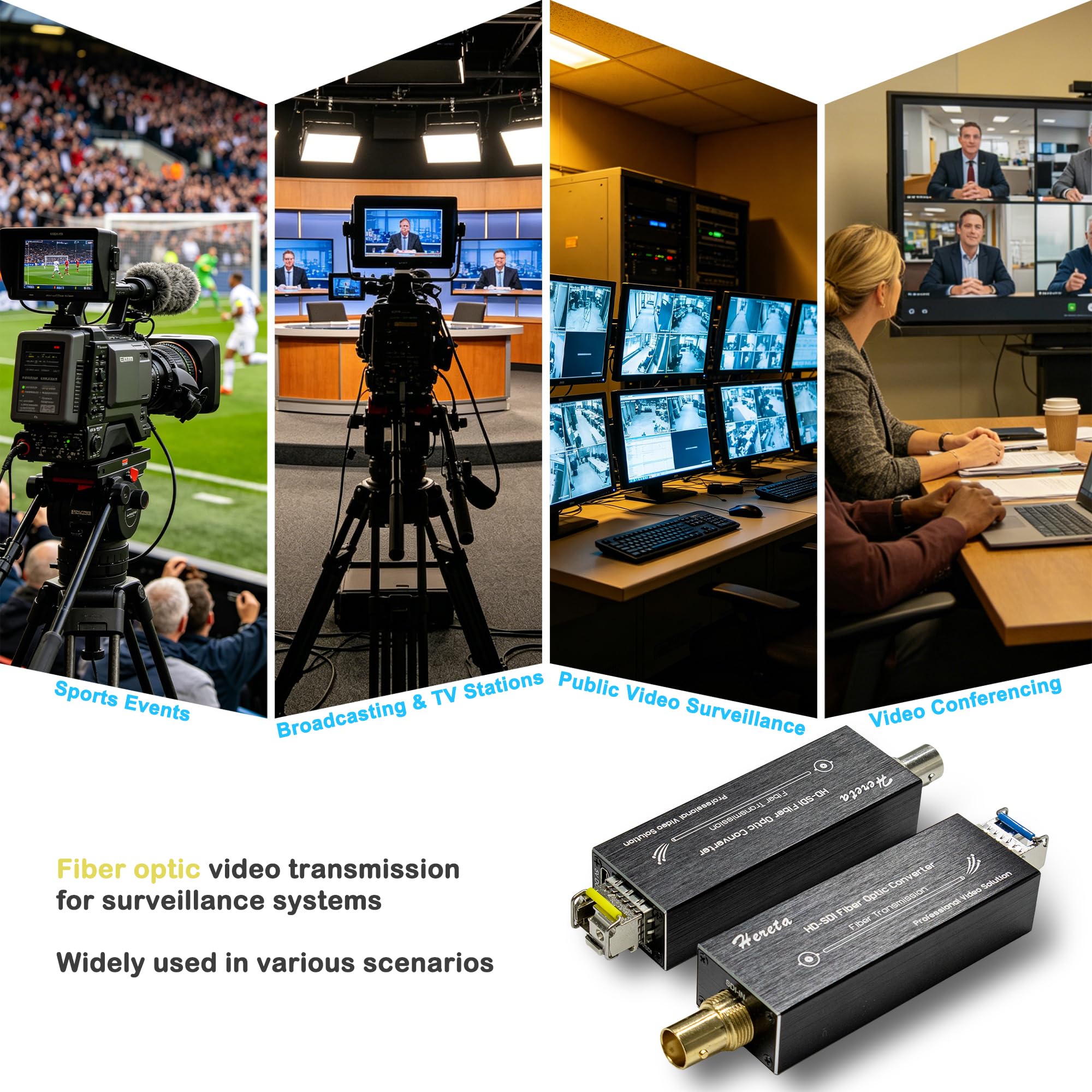 Mini extension de fibre HD-SDI, rallonge vidéo 1080p, kit convertisseur de fibre avec module SFP jusqu'à 20 km sur monomode, émetteur-récepteur optique avec alimentation de type C, non compressé, sans