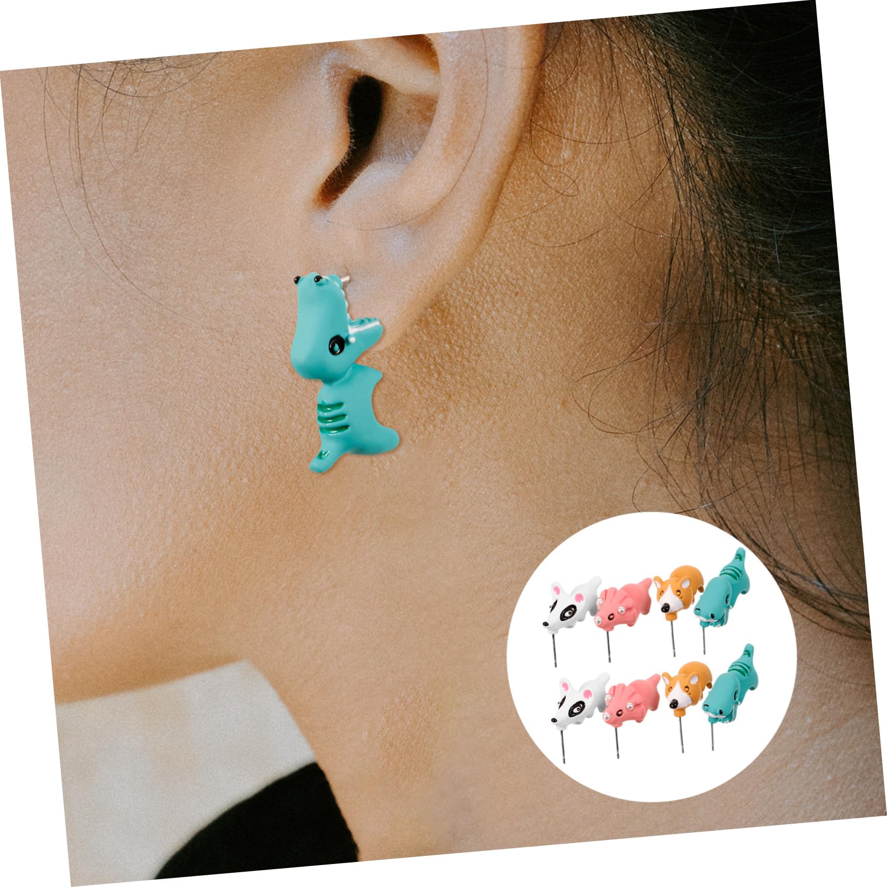 WZGWDC Sets einzigartige Ton-Tier-Ohrringe für Frauen, baumelnde Ohrstecker-Set, Dinosaurier-Biss-Charm-Paare