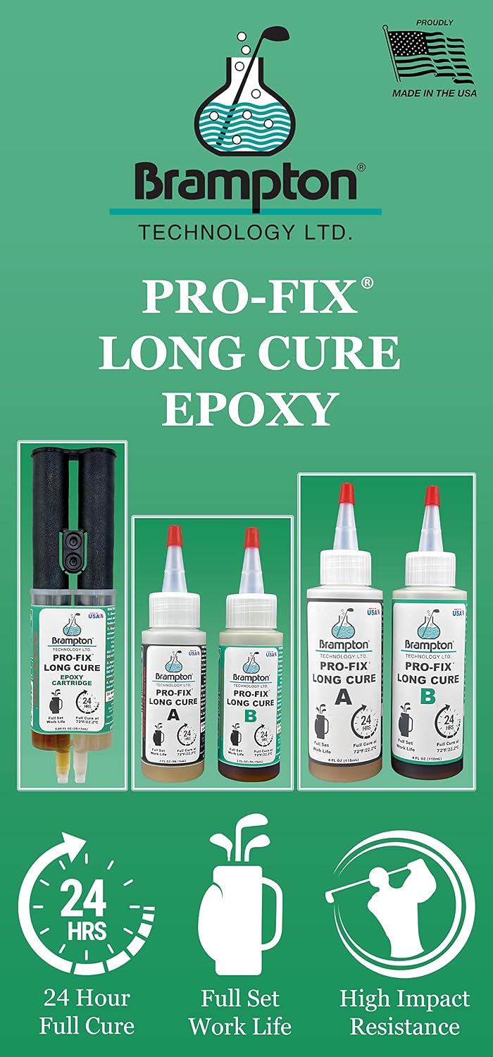Brampton PRO-FIX Long Cure Golf Epoxy - Full Set Work Life - Extra Strength - Golf Epoxy for All Golf Shafts, Golf Heads, Drivers, Putters, and Irons - Engineered for The Golf Industry