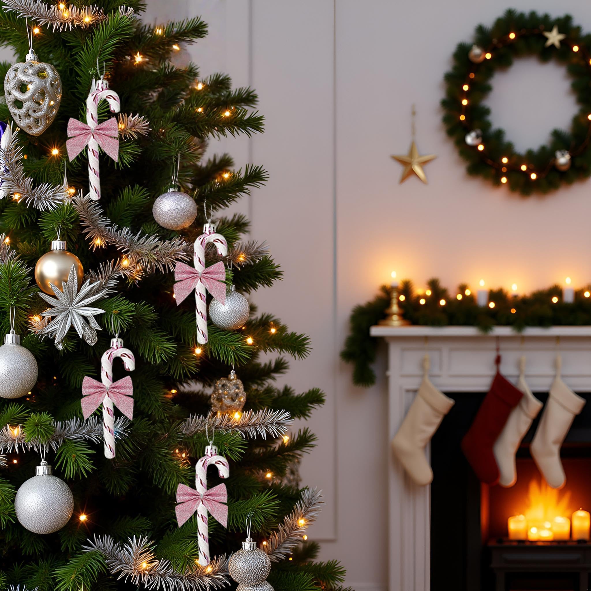 HERZWILD 24 x Candy Canes for Christmas Tree Pink Candy Canes for Hanging and Bowing Christmas Tree Pendants Candy Cane (Pink) - Image 4