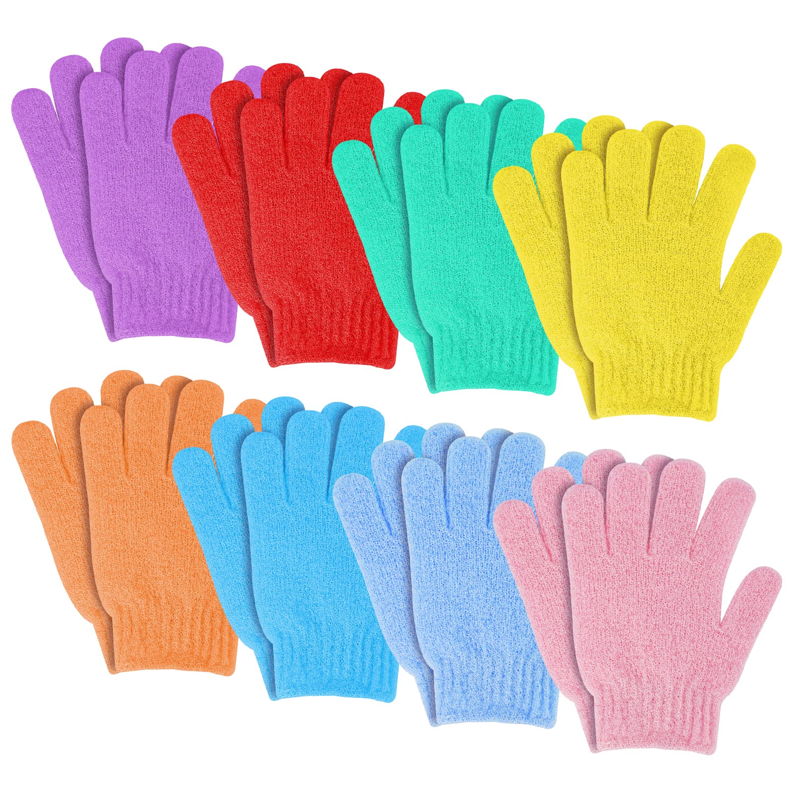Sibba 8 Pair Exfoliating Gloves for Shower, Natural Loofah Exfoliating Wash Gloves for Body and Face, Dead Skin Remover, Double Sided Microfibre Shower Body Gloves Body Scrubber Bathing Accessories