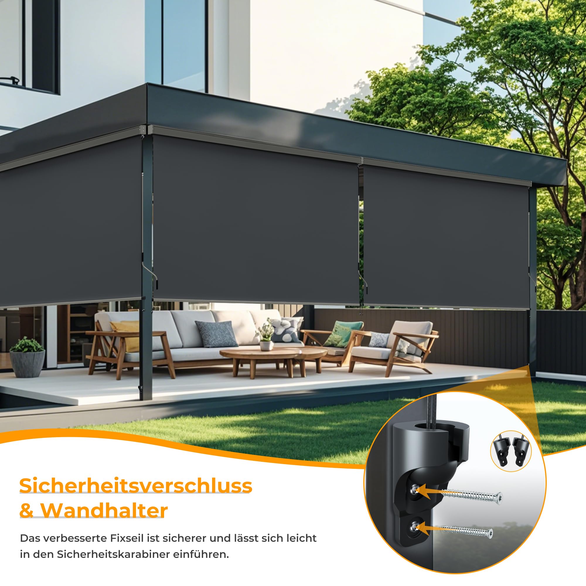 HOMEDEMO Senkrechtmarkise 160x250cm, Außenrollo mit Einstellbare Handkurbel & Alu-Kassette, Balkonrollo Markise, Sicht-und Sonnenschutz, UPF 50+, Wasserfest, Balkon, Terrasse, inkl.Abdeckung Anthrazit
