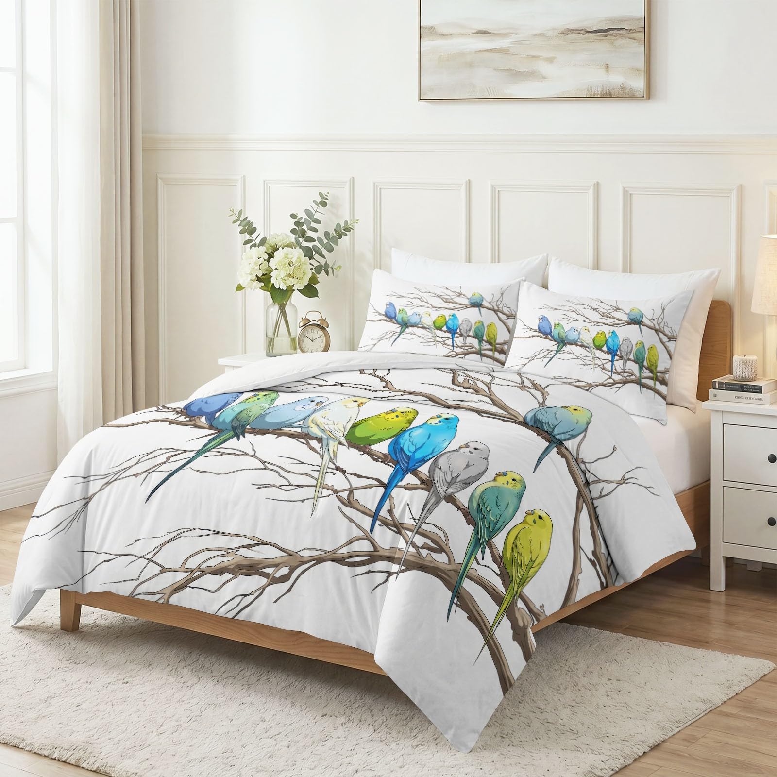 Generisch Set di biancheria da letto in stile rustico bianco, 135 x 200 cm, morbido e traspirante, in microfibra spazzolata, con federa da 80 x 80 cm