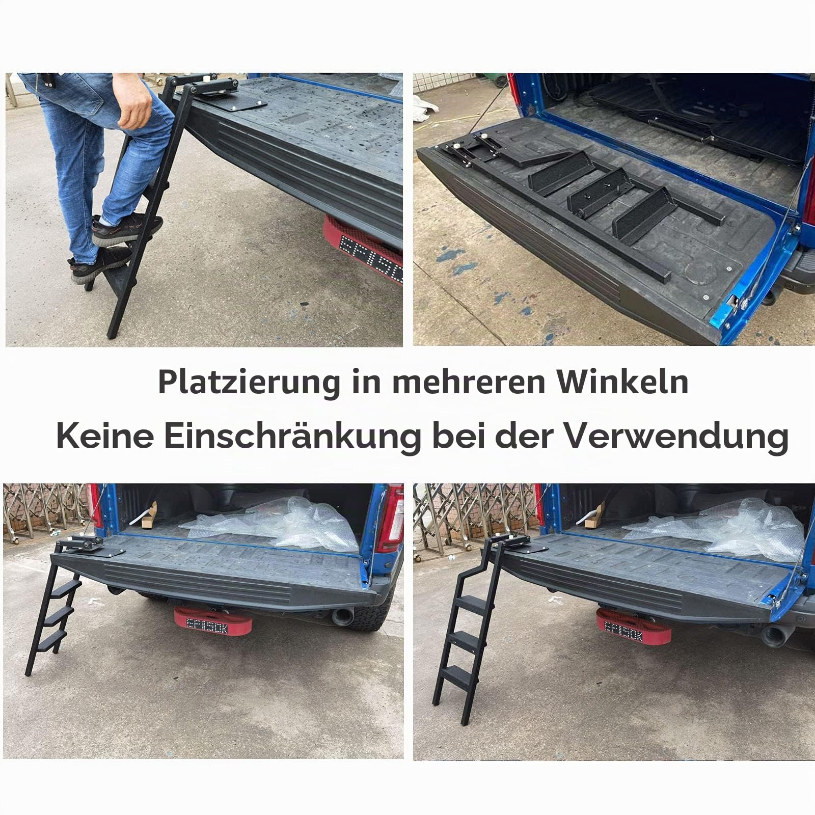 Universelle Heckklappenleiter für Ford Ranger, 360° Klappbare Heckklappe Trittleiter Pickup Truck Zubehör, aus robustem Legierungsstahl mit Breiten Anti-Rutsch-Stufen, Schwarz