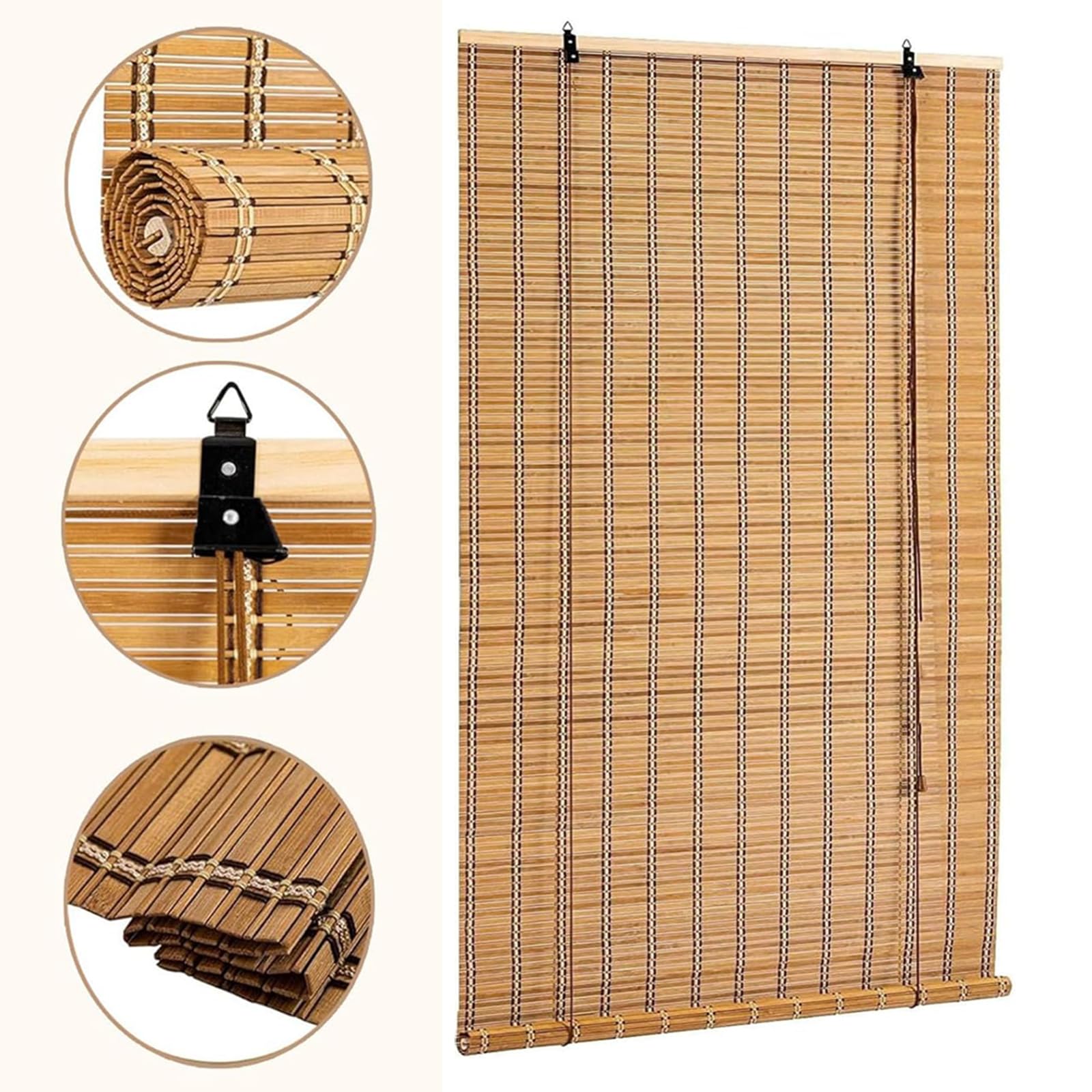 Store à Rouleau en Bambou Naturel,Respirant Rideau en Occultant Exterieur,Store Enrouleur Intimité Et Coupe-Vent,pour Portes de Fenêtres,Personnalisé,Largeur X Hauteur (85cm x 230cm)