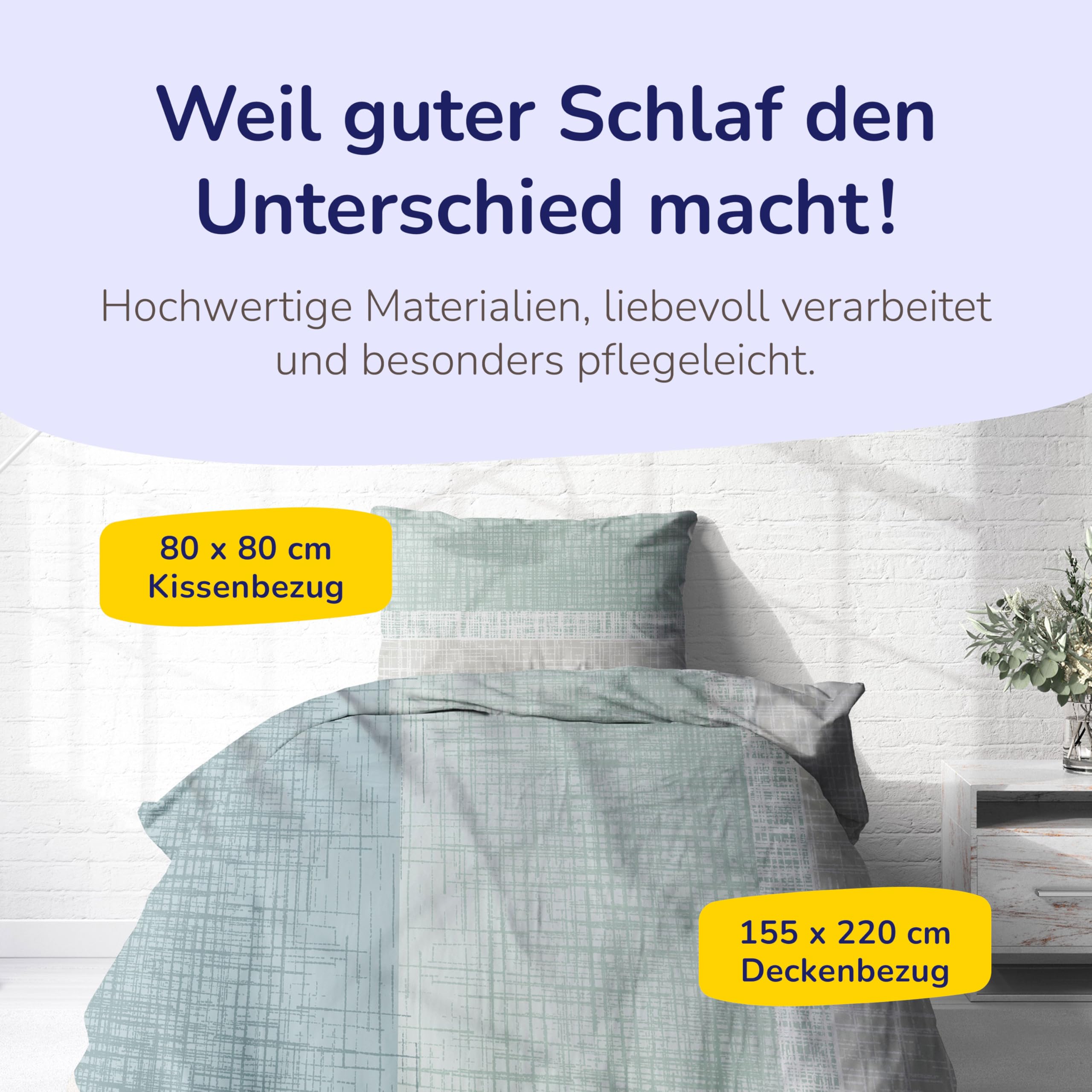Träumschön Bettwäsche aus 100% Baumwolle 155x220 + 80x80 cm Salbei Mint | Renforcé Bettwäsche mit Reißverschluss, leicht, atmungsaktiv, bügelfrei, ideal für Frühling, Sommer, Made in EU, OEKO-Tex