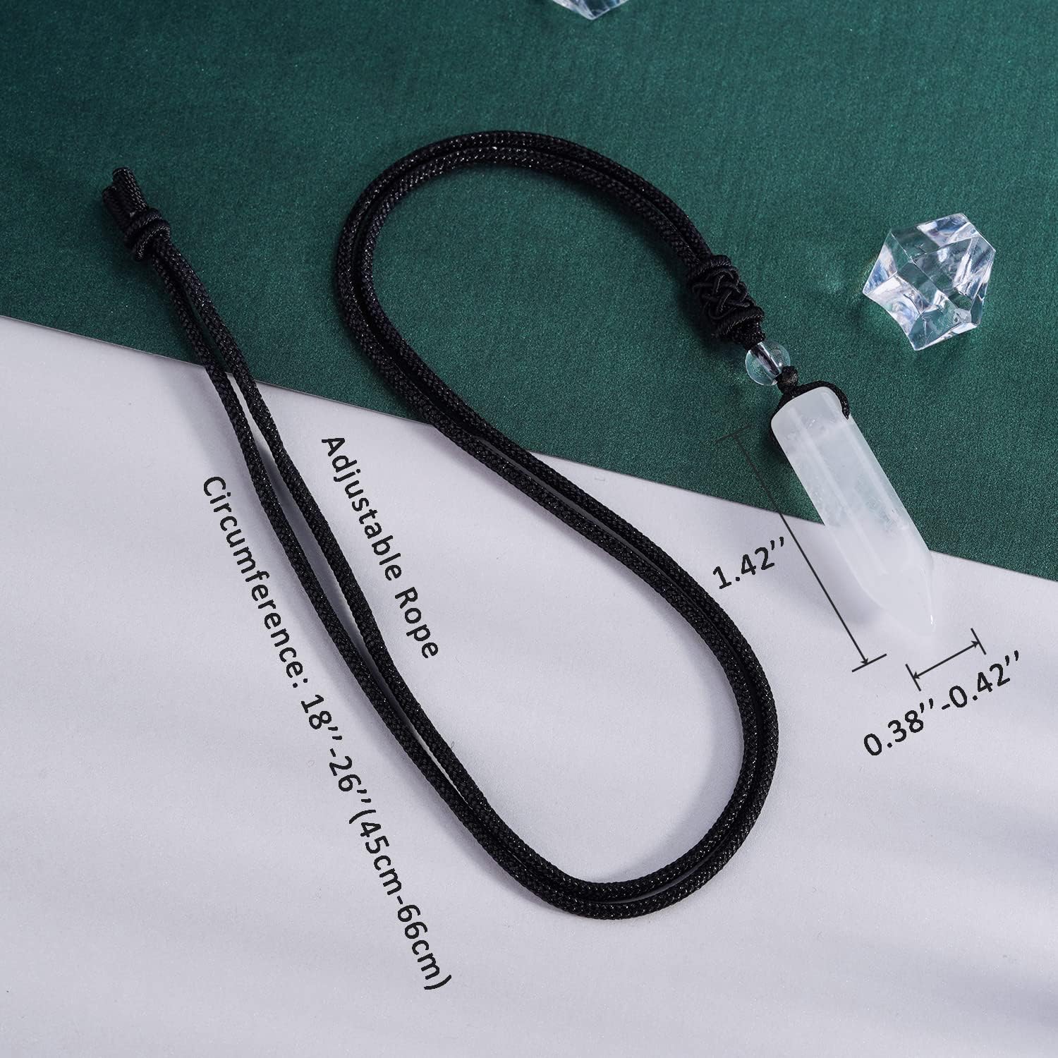 Hexagonal Crystal Points Pendant Necklace Black Obsidian Healing Stone Necklace Adjustable Rope Reiki Gemstone Necklace Handmade Jewelry for Men Women - Image 3