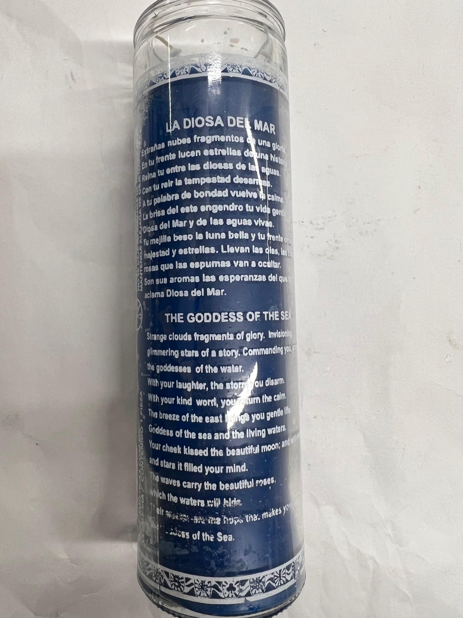 The Orisha Yemaya/Yemoja Unscented Blue Pillar Candle in Glass